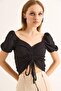 Princess Sleeve Front Gathered Blouse Black - 2