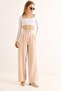 Wide Leg Belt Garnished Palazzo Trousers Mink - 2