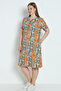 Women's Plus Size Patterned Pocket Button Cotton Dress - 5