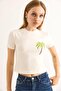 Crew Neck Short Sleeve Crop Blouse Cream - 2