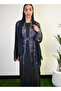 Midnight Glitz Navy Blue Satin Foil Abaya