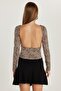 Women's Slim Fit Slim Fit Viscose Fabric Back Detailed Long Sleeve Crew Neck Patterned Blouse - 5