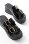 24414-574 Black Patent Leather Daily Buckle Wedge Heel Women's Slippers - 4