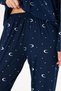 Women's Milan Fabric Navy Blue Moon Star Night Themed Shirt Collar Buttoned Long Sleeve Winter Pajamas Set - 4