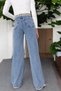 Young Girl's Blue Washed High Waist Lycra Loose Wide Leg Jeans - 3