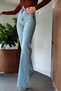Young Girl's Blue Washed High Waist Lycra Loose Wide Leg Jeans - 2