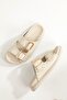 Zaris Beige Genuine Leather Double Buckle and Gold Studded Women's Slippers - 3