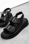 Enova Women's Belt Buckle Detailed Elastic Sandals Shoes-Black - 2