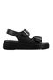 Enova Women's Belt Buckle Detailed Elastic Sandals Shoes-Black