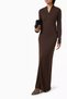 Crepe Fabric, V Neck Open Back Long Sleeve Brown Women's Dress - 2