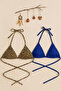 Night Women's Leopard Patterned and Blue Minimal Cut Triangle Bikini Top
