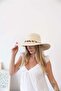 Women's Angl Beige - Beige Brown Bead Detailed Straw Hat