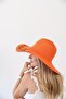 Women's Vlt Orange Text Detailed Women's Straw Hat - 2