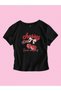 Women's Black Sweet Cherry Printed Crew Neck Tight Crop Tshirt - 2