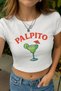 Women's White Palpito Cocktails Printed Crew Neck Tight Crop Tshirt