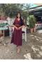 Burgundy Double Breasted Belted Satin Dress - 4