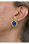 Sihra Accessories Steel Nail Model Blue Color Oval Earrings - 3
