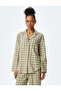 Cotton Shirt Collar Long Sleeve Plaid Pajama Top - 3