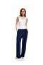 Crepe Fabric Elastic Waist Straight Wide Leg Trousers