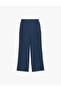 Crepe Fabric Elastic Waist Straight Wide Leg Trousers - 3