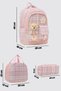 01127 Pink Korean Style Water Resistant Fabric 3-Piece Bag-Lunch-Pencil Case Girl's Primary School Bag - 6