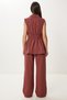 Women's Burgundy Linen Vest Pants Suit No00025 - 8