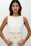 Women's Ecru Crew Neck Lined Sleeveless Guipure Blouse Alc-X14191