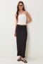 Women's Black Textured Slit Flexible Knitted Skirt Zv00336