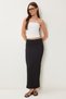 Women's Black Textured Slit Flexible Knitted Skirt Zv00336 - 2
