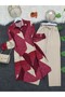 Buttoned Patterned Viscose Tunic - Cherry