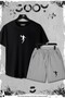 2-Piece Basketball Player Slim Fit Black Tshirt - Gray Shorts Set