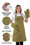 Simple Set of 3 Kitchen Apron Set with Adjustment Hanger and Pocket (2 GLOVES) Chef Waiter Cafe Cook Barista