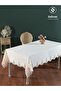 مفرش طاولة مطرز من قماش الكتان الكريمي الروماني - 2