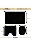Damask 3-Piece Plain Black Ultrasoft Bathroom Rug Mat Set Non-Slip Base Toilet Seat Set - 3