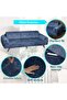 Velvet 3 3 1 1 Petrol Blue Elastic Sofa Cover| Elastic Sofa Cover| Seat Cover - 5