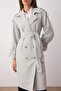Beige Oversized Loose Fit Belted Water-Repellent Long Trench Coat TWOSS21TR0005 - 3