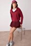 Bordo Selanik/Triko Görünümlü Fermuarlı Yaka Regular/Normal Kalıp Örme Sweatshirt TWOAW22SW0732 - 6