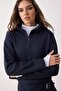Lacivert Selanik/Triko Görünümlü Fermuarlı Yaka Regular/Normal Kalıp Örme Sweatshirt TWOAW22SW0732 - 2