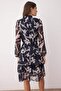 Navy Blue Waist Opening Flounced Stand Collar Lined Midi Chiffon Flight Flight Winter Dress Twoaw21El0354 - 4