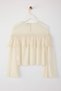 Cream Sheer Chiffon Lace Detail Crew Neck Blouse Woven Blouse TWOAW26BZ00055 - 6