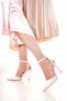 Women's Shiny White Back Strap Patent Leather Heeled Evening Dress Shoes Heel Height 10 cm - 2