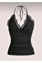 Black Plain Basic Lace Crop with Additional Straps