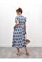 Women's Bohemian Pattern Balloon Sleeve Blue Dress - 2