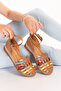 Women's Genuine Leather Hand Knitted Special Straw Wrapped Sandals Ell.7249 Multi - 2