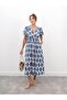 Women's Bohemian Pattern Balloon Sleeve Blue Dress