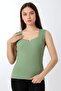 Green Thick Strap Square Neck Slim Tank Top Sleeveless Summer Knitwear Blouse