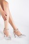 Gizmo Gray Satin Heeled Stone Stiletto Evening Dress Shoes Heel Height 9 cm