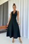 Elegant Long Women's Dress with Neck Detail - Black - 6