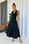 Elegant Long Women's Dress with Neck Detail - Black