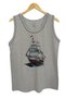 Men's Strappy Gray Melange T-shirt with Piping and Sailboat Digital Printed - 2